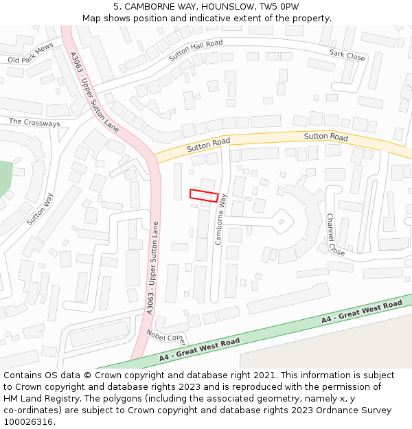 5, CAMBORNE WAY, HOUNSLOW, TW5 0PW: Location map and indicative extent of plot