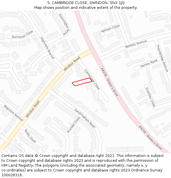 5, CAMBRIDGE CLOSE, SWINDON, SN3 1JQ: Location map and indicative extent of plot