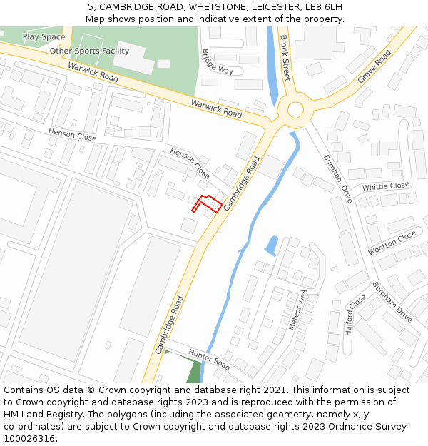 5, CAMBRIDGE ROAD, WHETSTONE, LEICESTER, LE8 6LH: Location map and indicative extent of plot