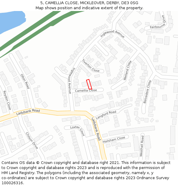 5, CAMELLIA CLOSE, MICKLEOVER, DERBY, DE3 0SG: Location map and indicative extent of plot
