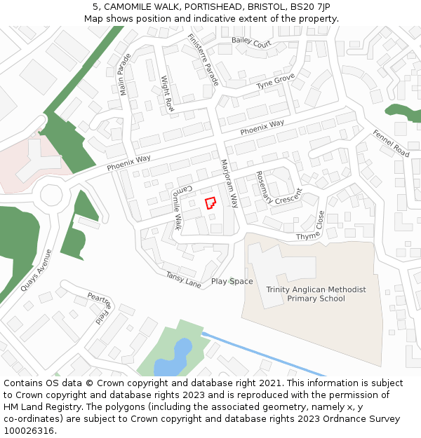 5, CAMOMILE WALK, PORTISHEAD, BRISTOL, BS20 7JP: Location map and indicative extent of plot