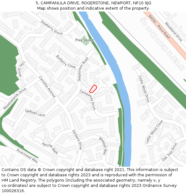 5, CAMPANULA DRIVE, ROGERSTONE, NEWPORT, NP10 9JG: Location map and indicative extent of plot