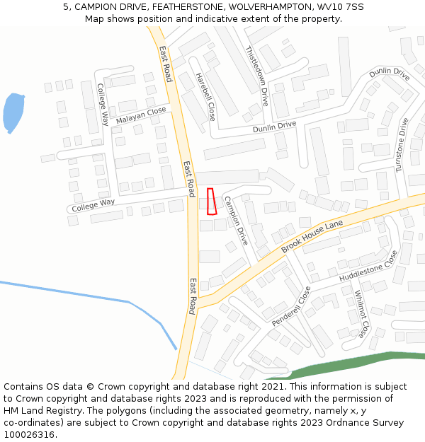 5, CAMPION DRIVE, FEATHERSTONE, WOLVERHAMPTON, WV10 7SS: Location map and indicative extent of plot