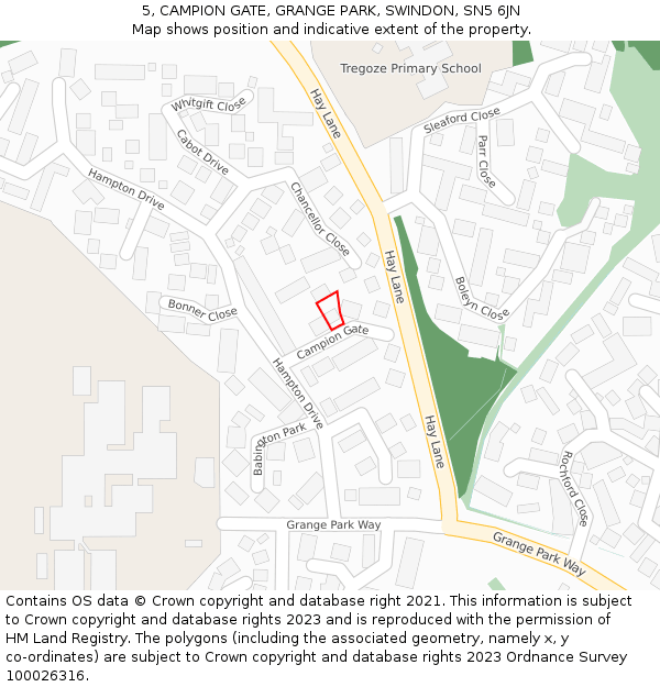 5, CAMPION GATE, GRANGE PARK, SWINDON, SN5 6JN: Location map and indicative extent of plot