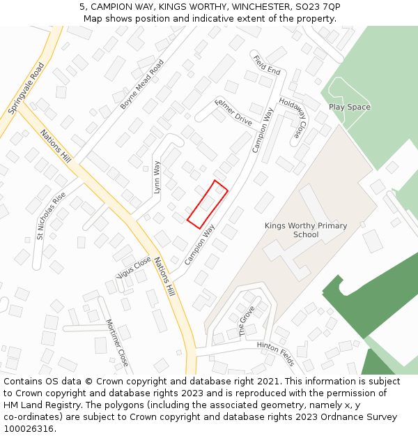 5, CAMPION WAY, KINGS WORTHY, WINCHESTER, SO23 7QP: Location map and indicative extent of plot