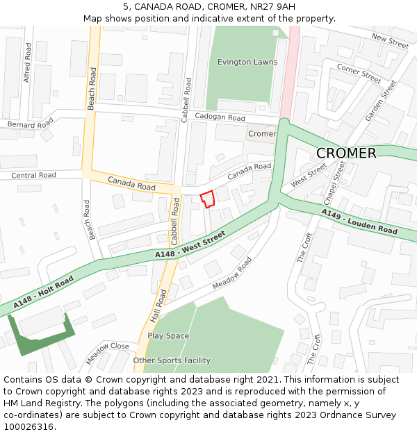 5, CANADA ROAD, CROMER, NR27 9AH: Location map and indicative extent of plot