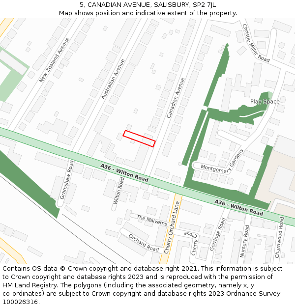 5, CANADIAN AVENUE, SALISBURY, SP2 7JL: Location map and indicative extent of plot