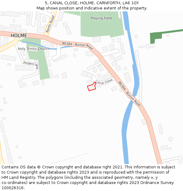 5, CANAL CLOSE, HOLME, CARNFORTH, LA6 1GY: Location map and indicative extent of plot