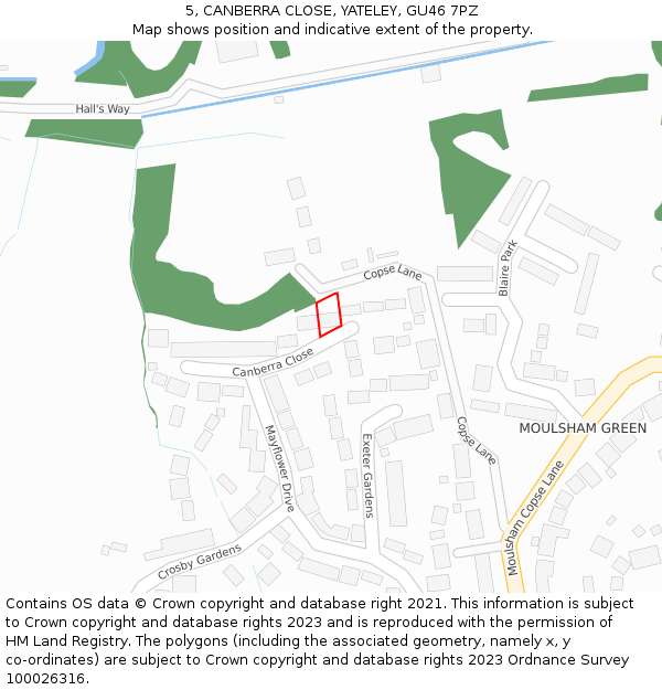 5, CANBERRA CLOSE, YATELEY, GU46 7PZ: Location map and indicative extent of plot