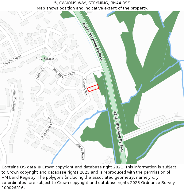 5, CANONS WAY, STEYNING, BN44 3SS: Location map and indicative extent of plot