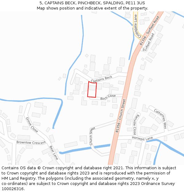 5, CAPTAINS BECK, PINCHBECK, SPALDING, PE11 3US: Location map and indicative extent of plot