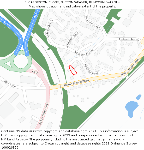 5, CARDESTON CLOSE, SUTTON WEAVER, RUNCORN, WA7 3LH: Location map and indicative extent of plot