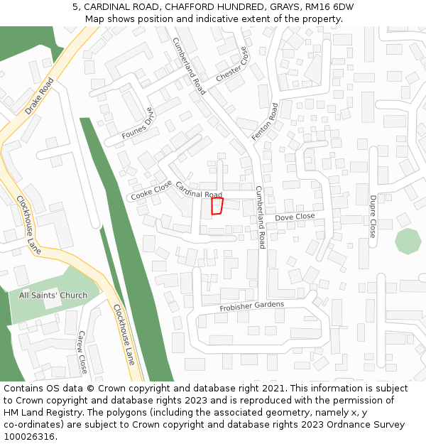 5, CARDINAL ROAD, CHAFFORD HUNDRED, GRAYS, RM16 6DW: Location map and indicative extent of plot