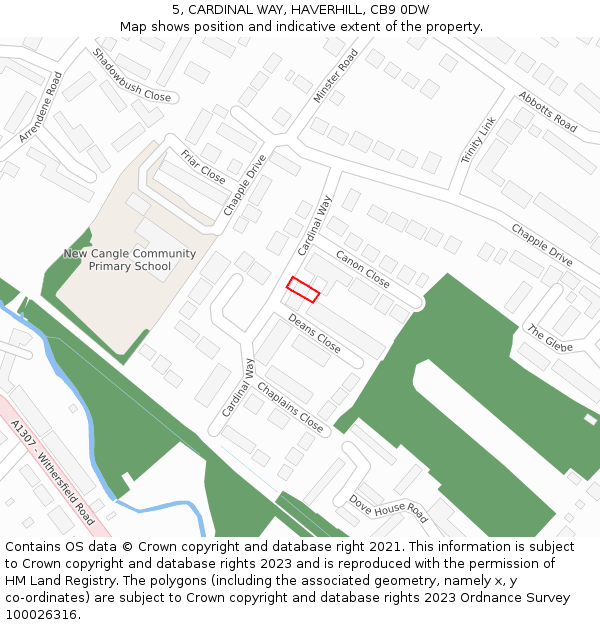 5, CARDINAL WAY, HAVERHILL, CB9 0DW: Location map and indicative extent of plot