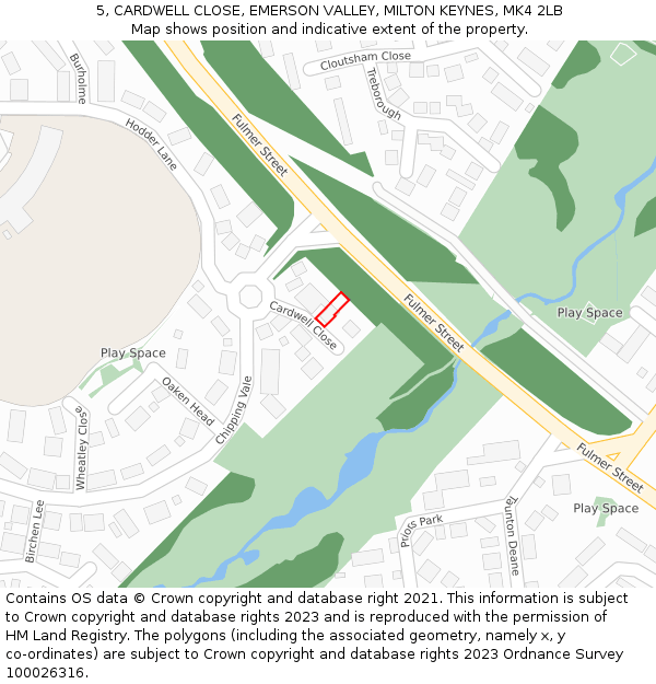 5, CARDWELL CLOSE, EMERSON VALLEY, MILTON KEYNES, MK4 2LB: Location map and indicative extent of plot