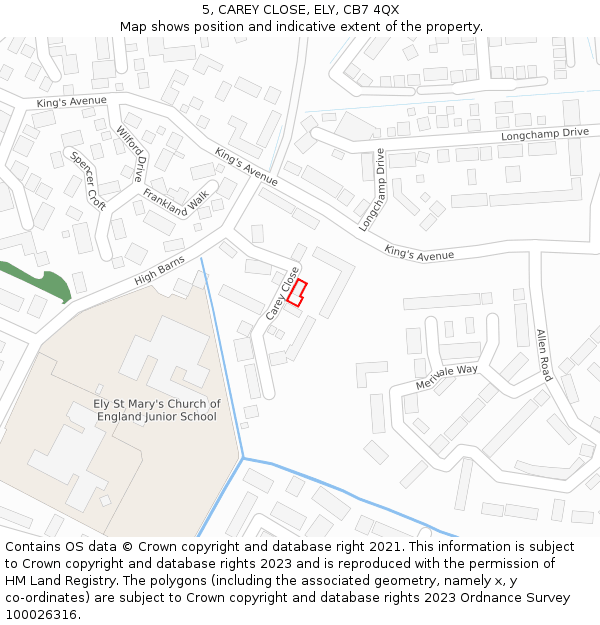 5, CAREY CLOSE, ELY, CB7 4QX: Location map and indicative extent of plot