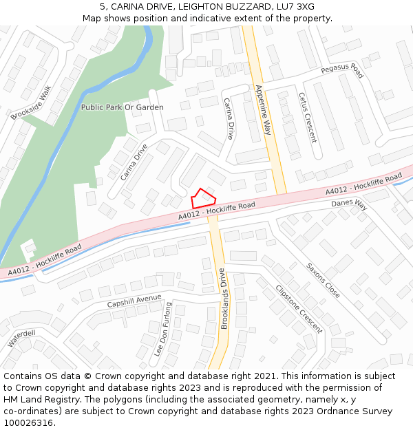 5, CARINA DRIVE, LEIGHTON BUZZARD, LU7 3XG: Location map and indicative extent of plot