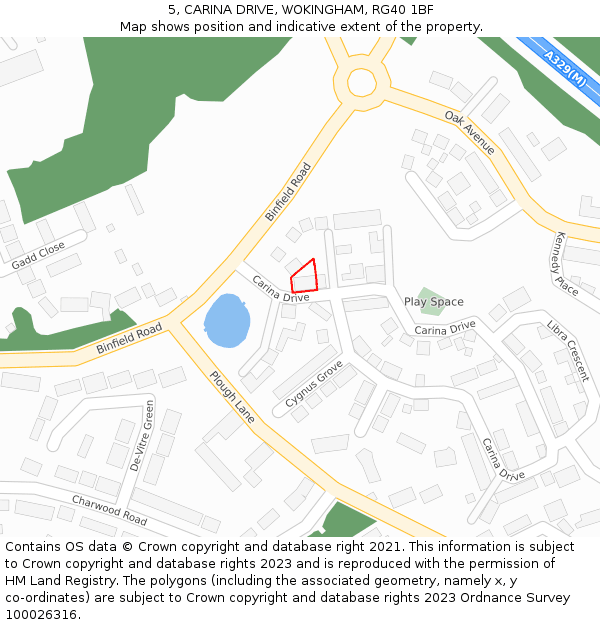 5, CARINA DRIVE, WOKINGHAM, RG40 1BF: Location map and indicative extent of plot