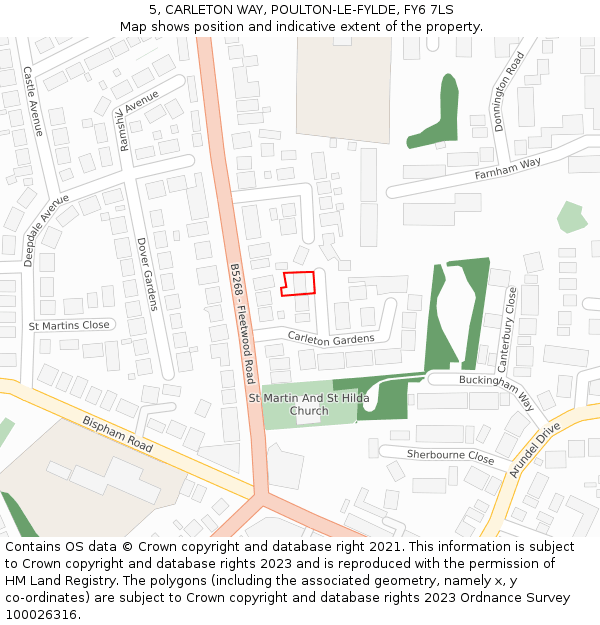 5, CARLETON WAY, POULTON-LE-FYLDE, FY6 7LS: Location map and indicative extent of plot