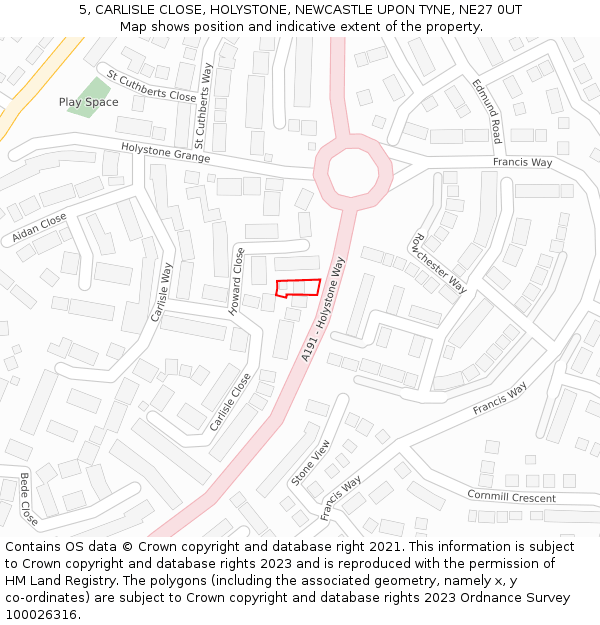 5, CARLISLE CLOSE, HOLYSTONE, NEWCASTLE UPON TYNE, NE27 0UT: Location map and indicative extent of plot