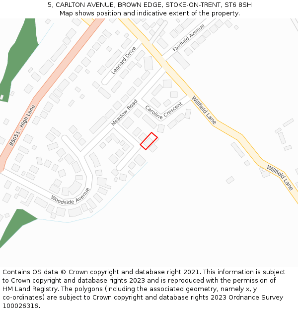 5, CARLTON AVENUE, BROWN EDGE, STOKE-ON-TRENT, ST6 8SH: Location map and indicative extent of plot