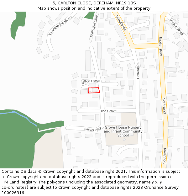 5, CARLTON CLOSE, DEREHAM, NR19 1BS: Location map and indicative extent of plot
