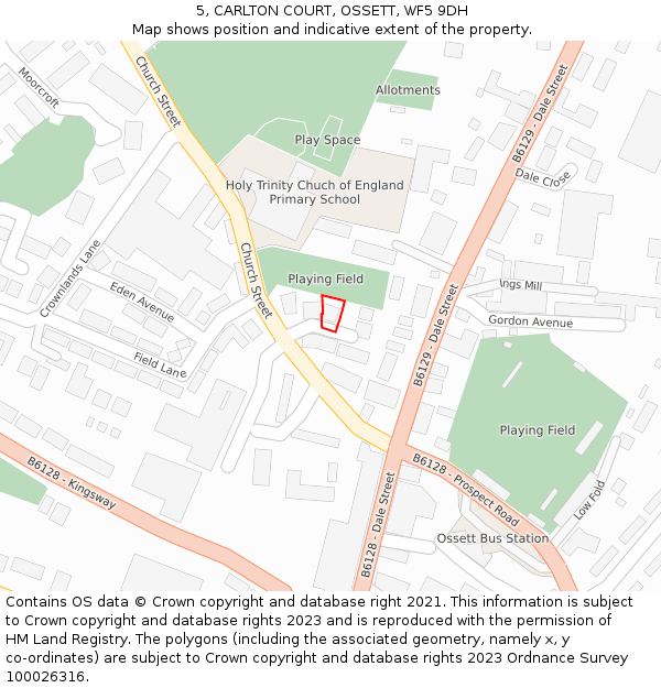 5, CARLTON COURT, OSSETT, WF5 9DH: Location map and indicative extent of plot