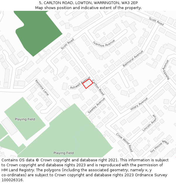 5, CARLTON ROAD, LOWTON, WARRINGTON, WA3 2EP: Location map and indicative extent of plot