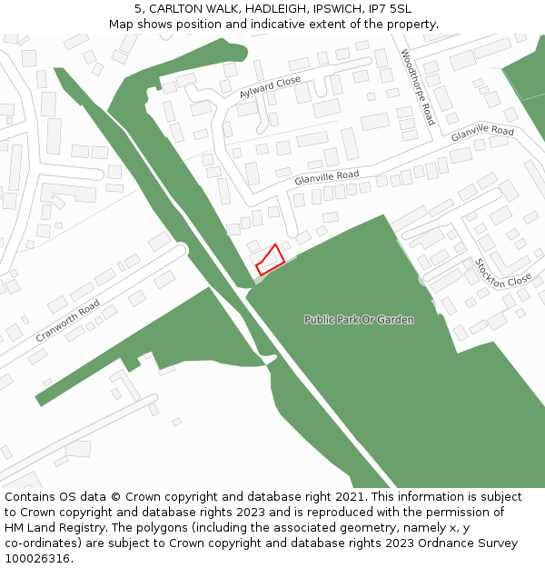 5, CARLTON WALK, HADLEIGH, IPSWICH, IP7 5SL: Location map and indicative extent of plot