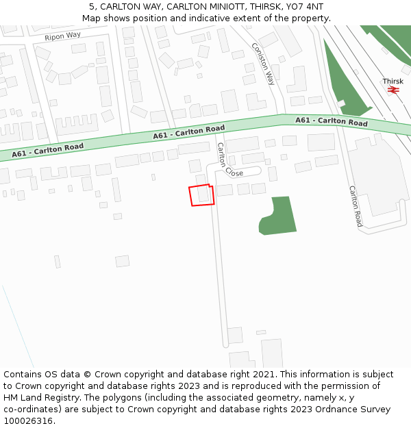 5, CARLTON WAY, CARLTON MINIOTT, THIRSK, YO7 4NT: Location map and indicative extent of plot