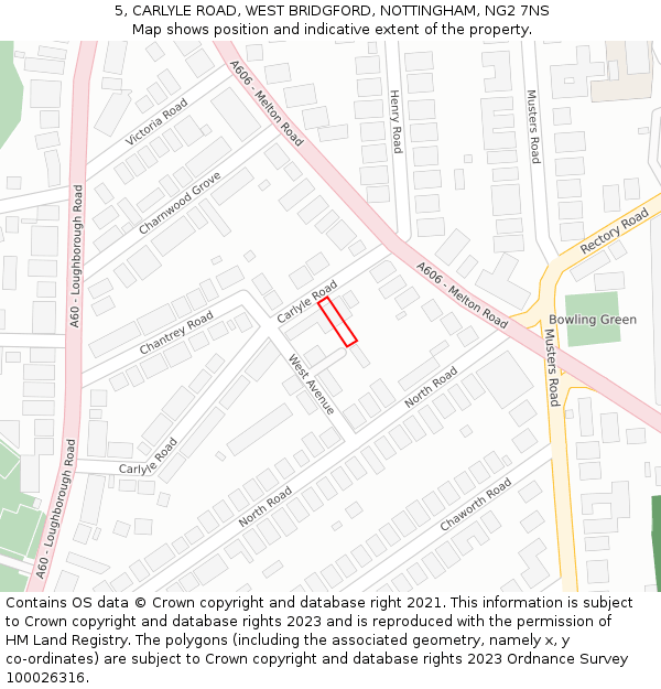 5, CARLYLE ROAD, WEST BRIDGFORD, NOTTINGHAM, NG2 7NS: Location map and indicative extent of plot