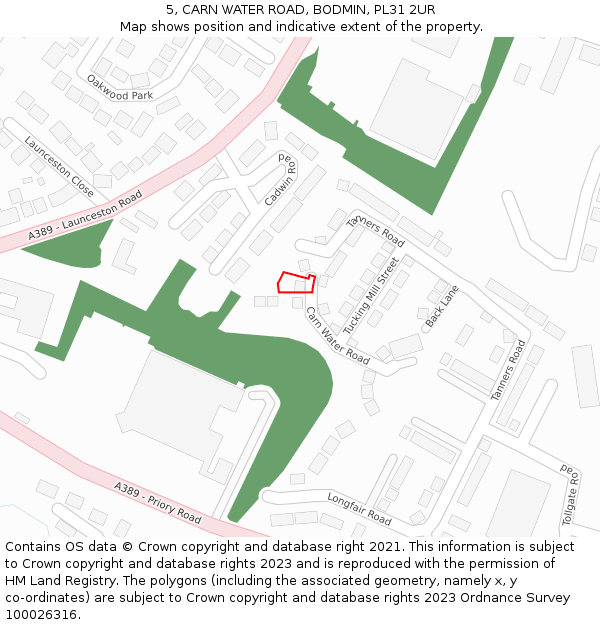 5, CARN WATER ROAD, BODMIN, PL31 2UR: Location map and indicative extent of plot