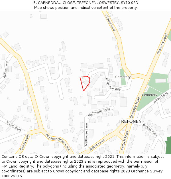5, CARNEDDAU CLOSE, TREFONEN, OSWESTRY, SY10 9FD: Location map and indicative extent of plot