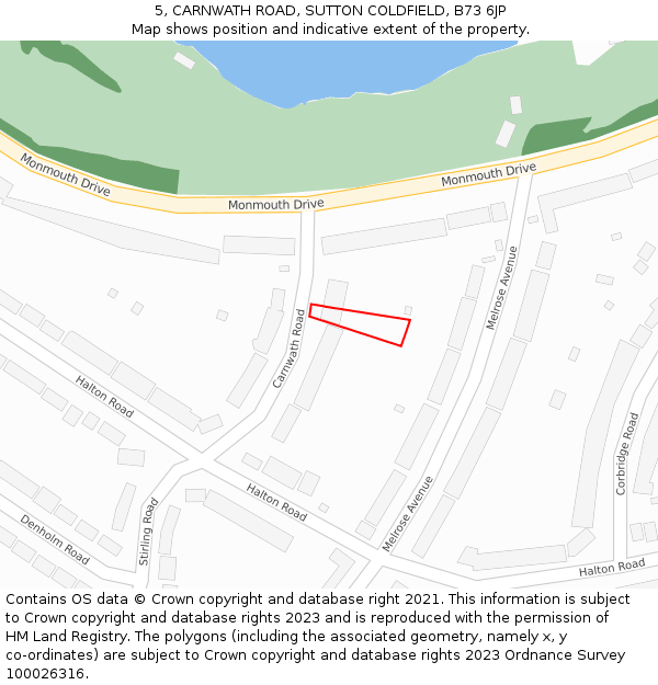 5, CARNWATH ROAD, SUTTON COLDFIELD, B73 6JP: Location map and indicative extent of plot