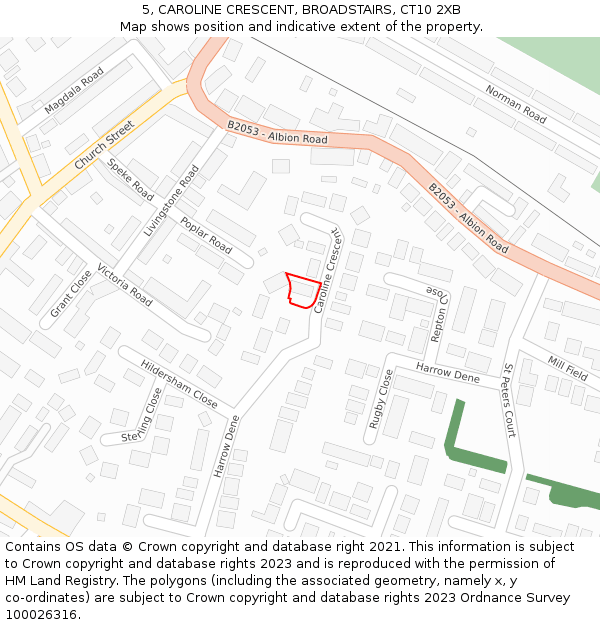 5, CAROLINE CRESCENT, BROADSTAIRS, CT10 2XB: Location map and indicative extent of plot