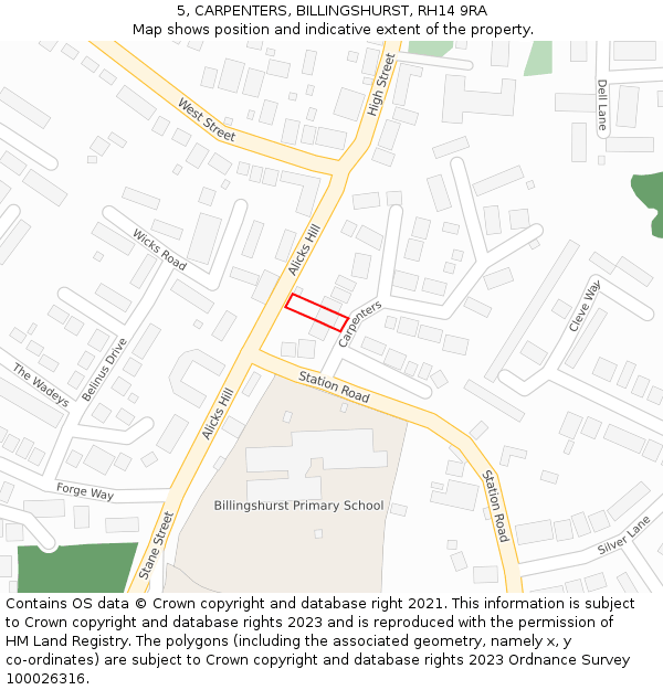 5, CARPENTERS, BILLINGSHURST, RH14 9RA: Location map and indicative extent of plot