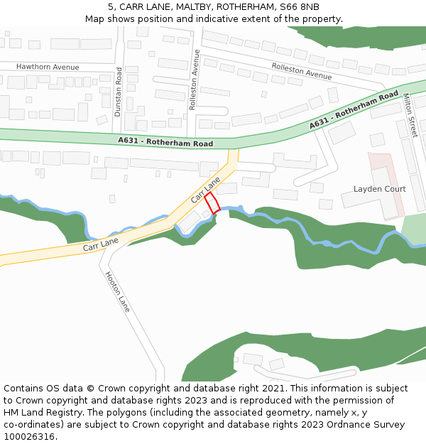 5, CARR LANE, MALTBY, ROTHERHAM, S66 8NB: Location map and indicative extent of plot