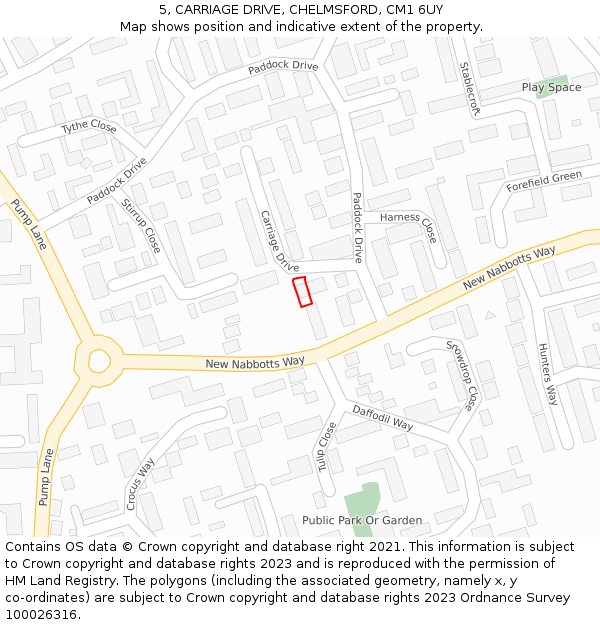 5, CARRIAGE DRIVE, CHELMSFORD, CM1 6UY: Location map and indicative extent of plot