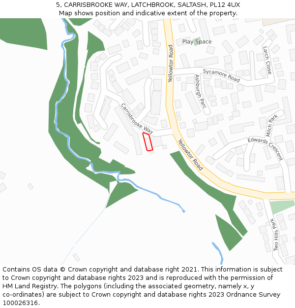 5, CARRISBROOKE WAY, LATCHBROOK, SALTASH, PL12 4UX: Location map and indicative extent of plot