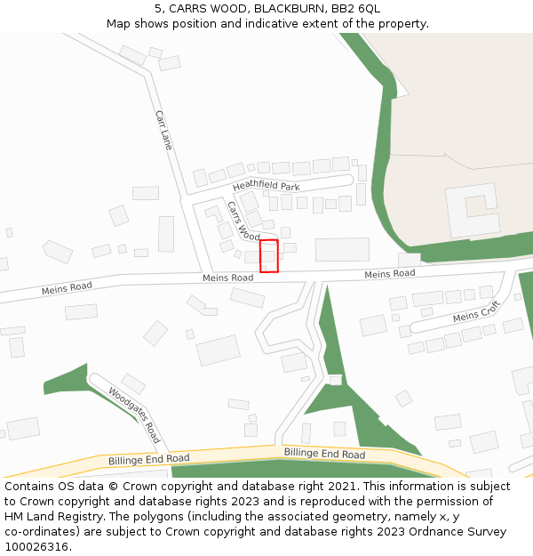 5, CARRS WOOD, BLACKBURN, BB2 6QL: Location map and indicative extent of plot