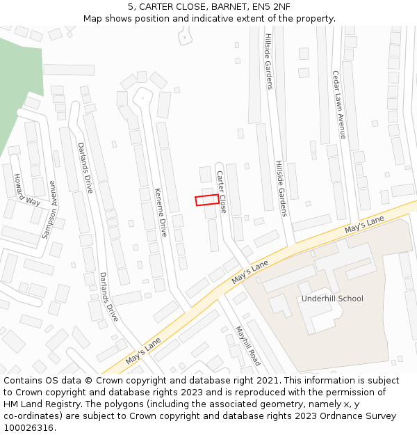 5, CARTER CLOSE, BARNET, EN5 2NF: Location map and indicative extent of plot