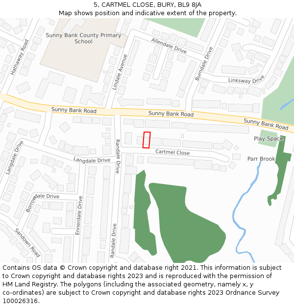 5, CARTMEL CLOSE, BURY, BL9 8JA: Location map and indicative extent of plot