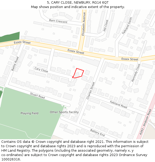 5, CARY CLOSE, NEWBURY, RG14 6QT: Location map and indicative extent of plot