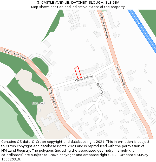 5, CASTLE AVENUE, DATCHET, SLOUGH, SL3 9BA: Location map and indicative extent of plot