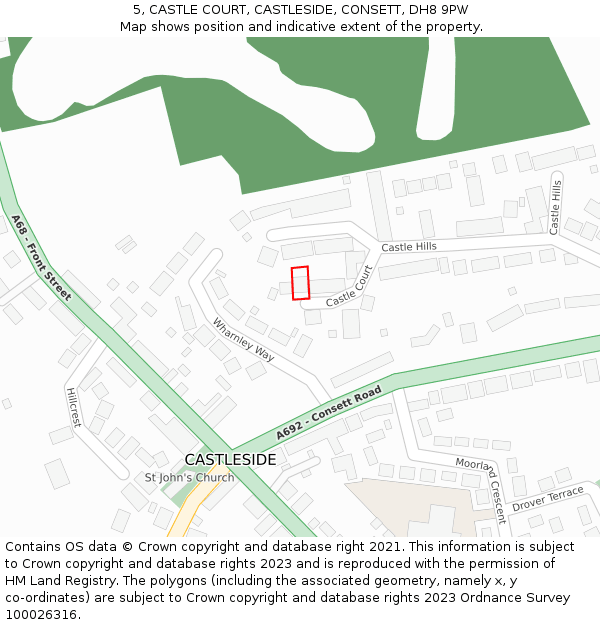 5, CASTLE COURT, CASTLESIDE, CONSETT, DH8 9PW: Location map and indicative extent of plot