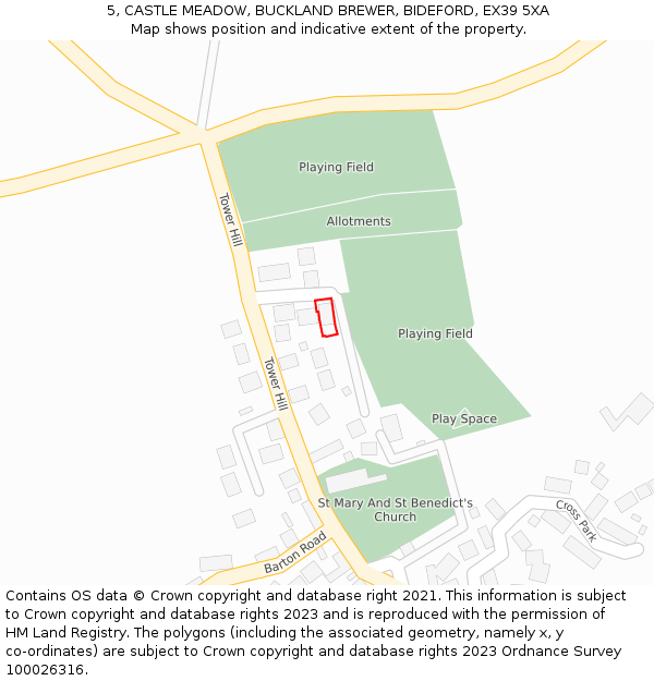 5, CASTLE MEADOW, BUCKLAND BREWER, BIDEFORD, EX39 5XA: Location map and indicative extent of plot