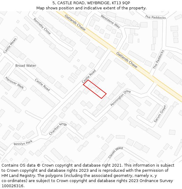 5, CASTLE ROAD, WEYBRIDGE, KT13 9QP: Location map and indicative extent of plot