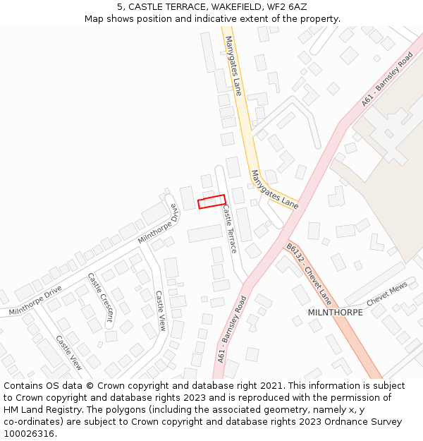 5, CASTLE TERRACE, WAKEFIELD, WF2 6AZ: Location map and indicative extent of plot