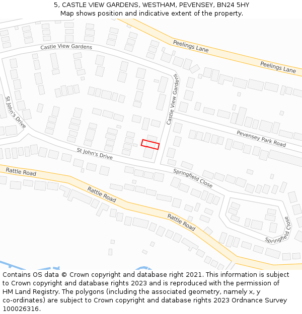 5, CASTLE VIEW GARDENS, WESTHAM, PEVENSEY, BN24 5HY: Location map and indicative extent of plot