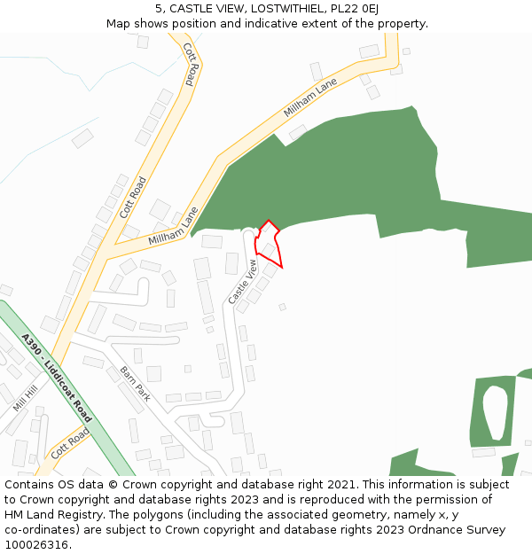 5, CASTLE VIEW, LOSTWITHIEL, PL22 0EJ: Location map and indicative extent of plot